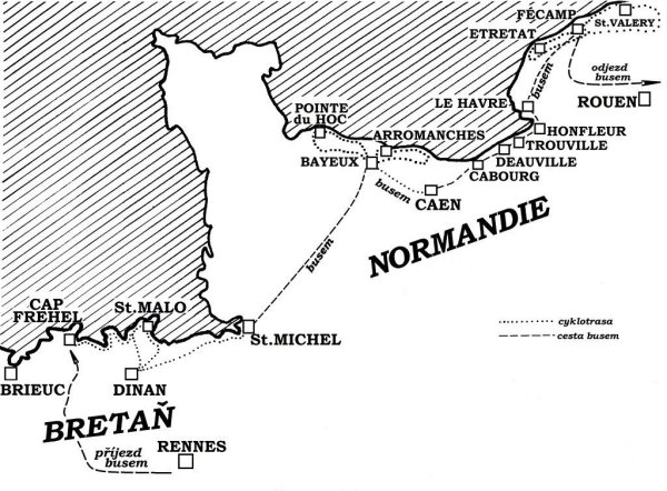 Bretaň + Normandie na kole - mapka