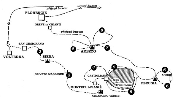 Itálie - Toskánskem za historií na kole - mapka