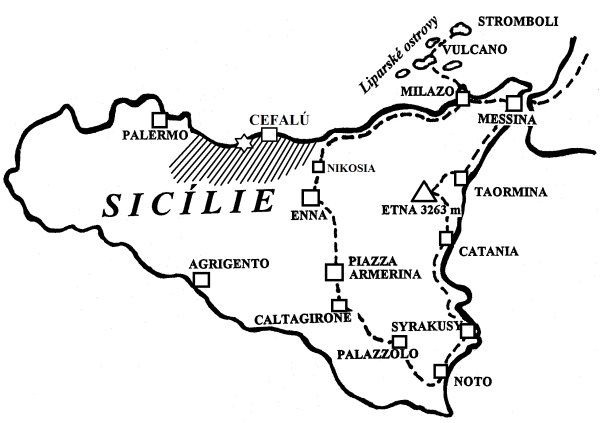 Sicílie na kole - sever - letecky do hotelu - 55+ minus - mapka