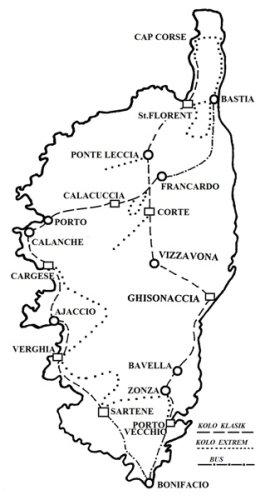 Korsika na kole - mapka